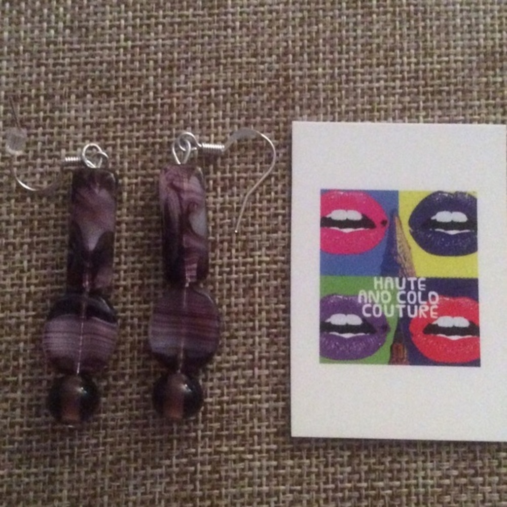Handmade Purple and White Venetian Glass Earrings